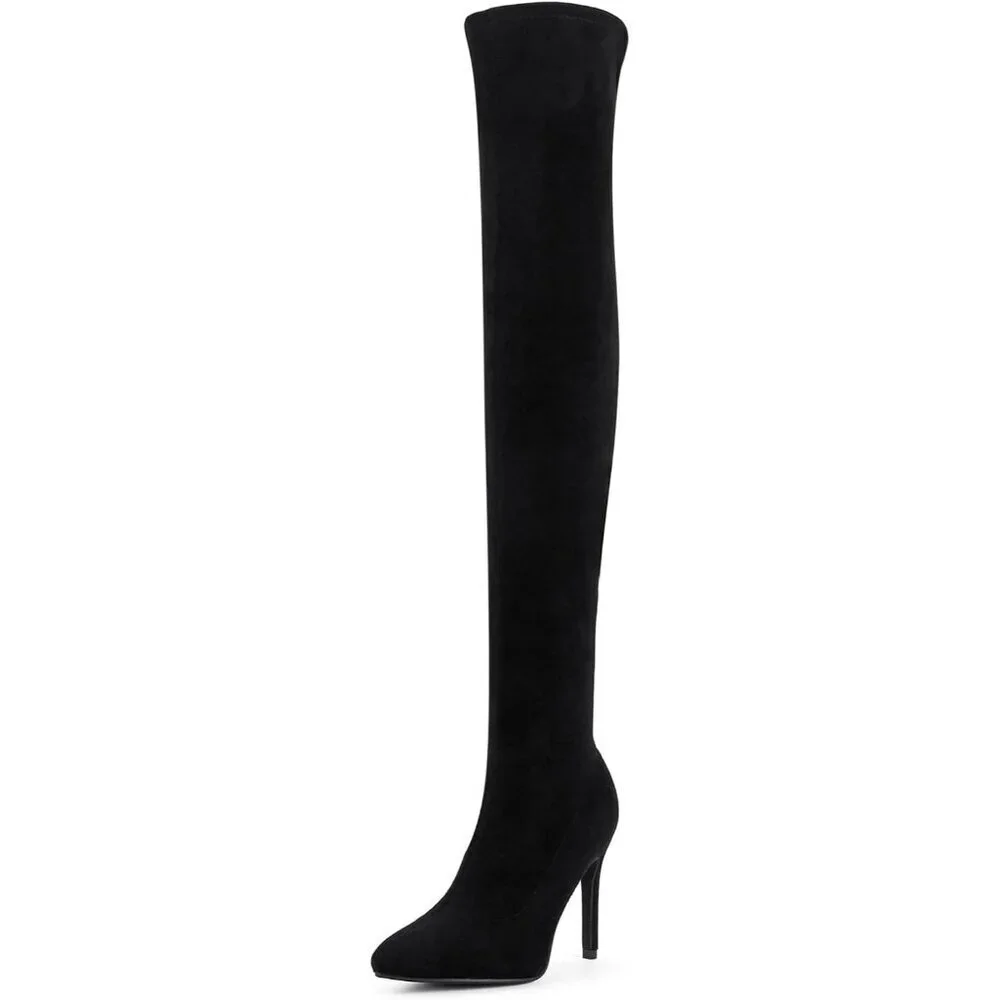 🆕Women Suede Polyurethane Over The Knee High Stretchy Leather Thigh High Boots